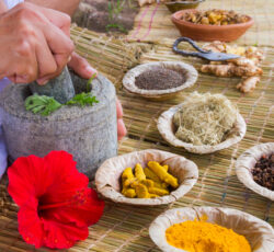 A,young,man,preparing,ayurvedic,medicine,in,the,traditional,manner